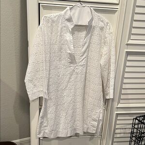 Tory Burch White Eyelet V-Neck Tunic